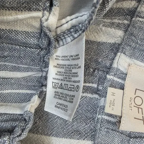 Loft Wide Leg Linen Pants Women M Gray White Striped Slash Pockets Tie Waist - Picture 10 of 11